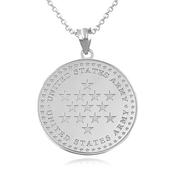 White Gold US Army Historical Stars Pendant Necklace