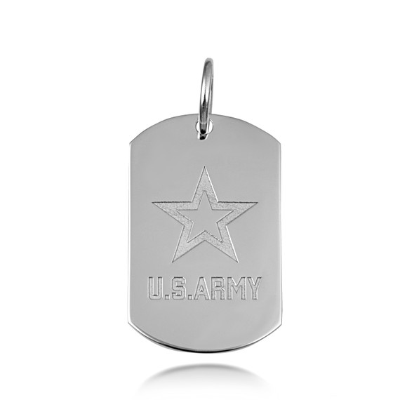 White Gold US Army Logo Dog Tag Pendant Necklace