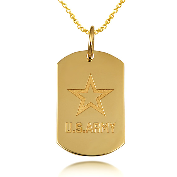 Gold United States Army Dog Tag Engravable Pendant Necklace