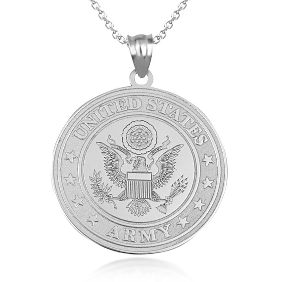 White Gold US Army Debossed Coin Pendant Necklace