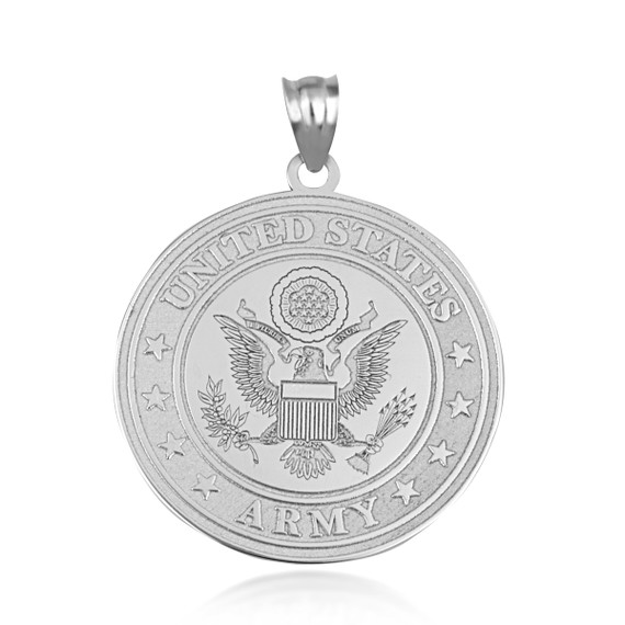 White Gold US Army Debossed Coin Pendant