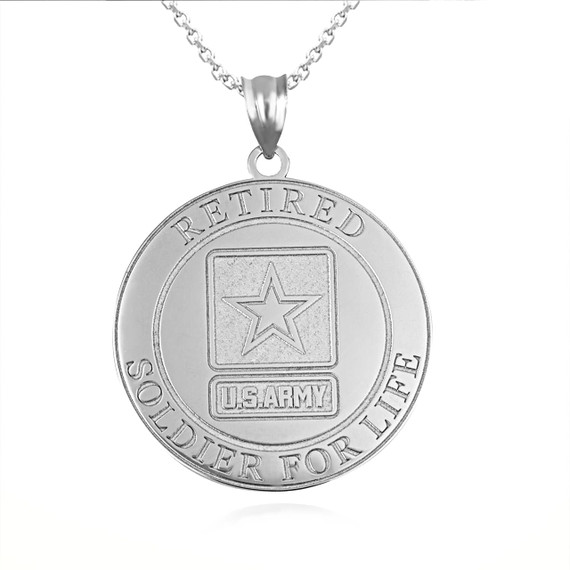 .925 Sterling Silver United States Army Retired Soldier For Life Badge Medallion Officially Licensed Pendant Necklace