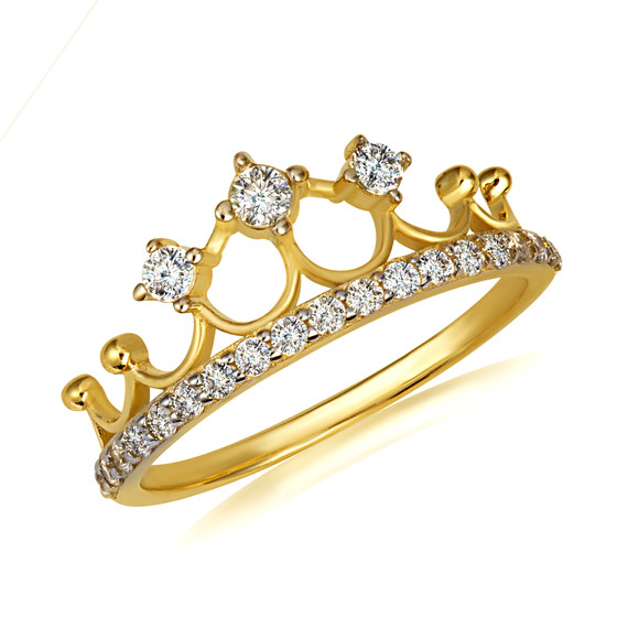 Gold CZ Wavy Royal Crown Ring