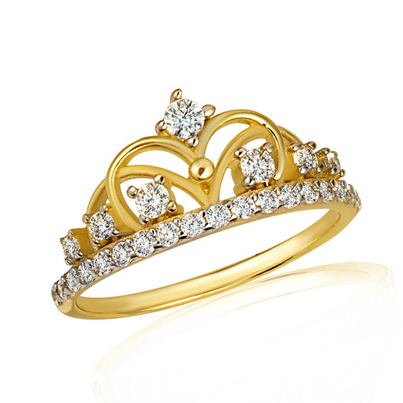 Gold CZ Wavy Royal Crown Tiara Ring