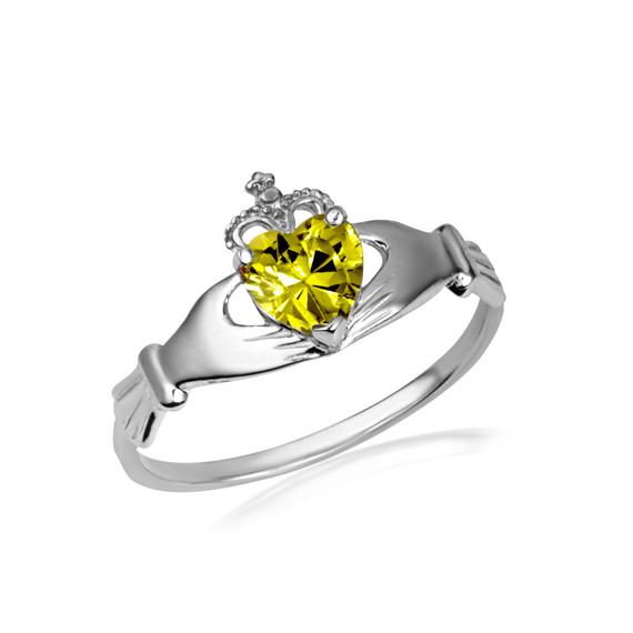 .925 Sterling Silver Irish Celtic Claddagh Heart Peridot Birthstone Ring