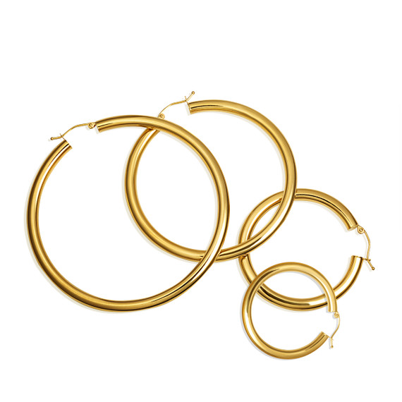 14K Yellow Gold Tube Hoop Earrings 4mm