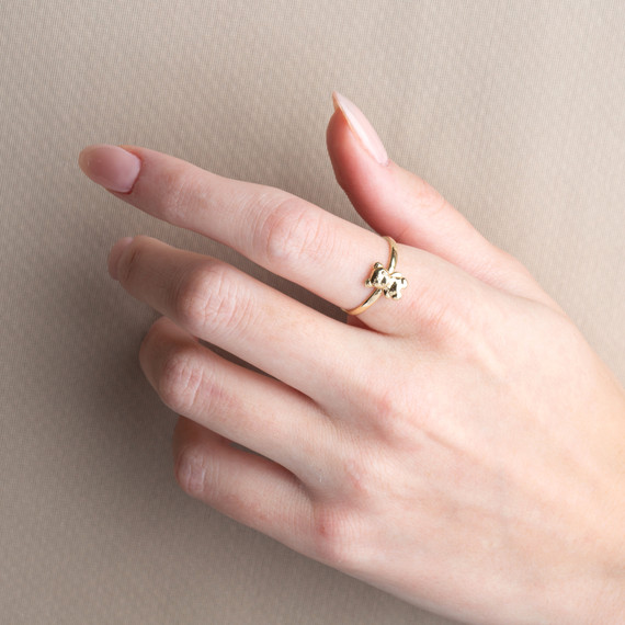 Gold Teddy Bear Ring on female model