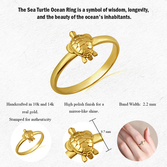 Gold Sea Turtle Ocean Ring (Available in Yellow/Rose/White Gold)