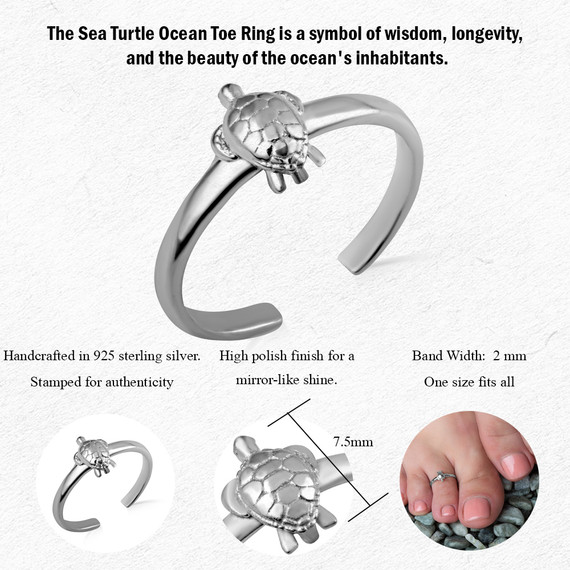 .925 Sterling Silver Sea Turtle Ocean Toe Ring