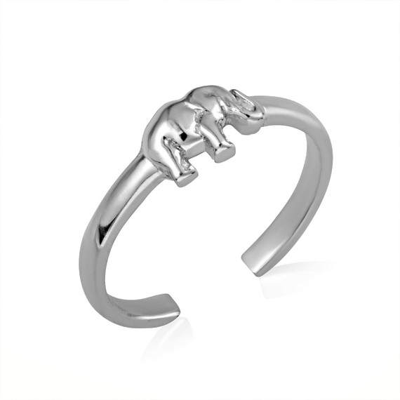 White Gold Good Luck Elephant Wildlife Toe Ring