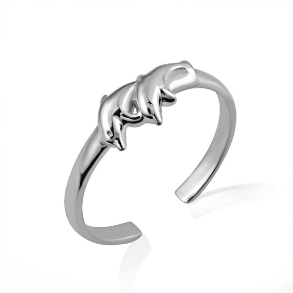 .925 Sterling Silver Twin Dolphins Ocean Toe Ring