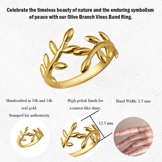 Gold Olive Branch Vines Band Ring (Available in Yellow/Rose/White Gold)