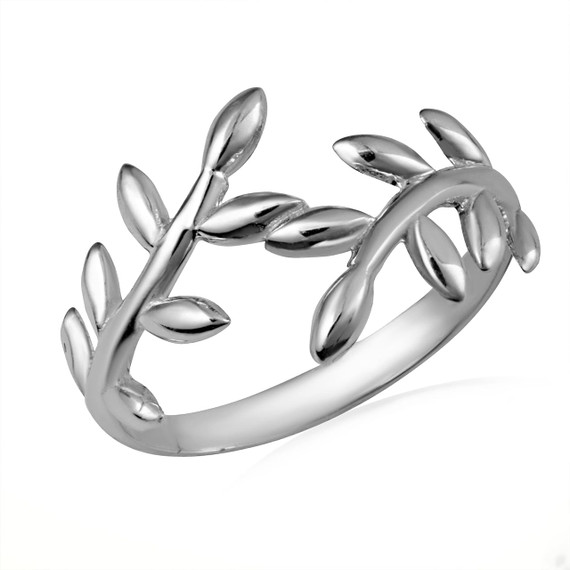 .925 Sterling Silver Olive Branch Vines Band Ring