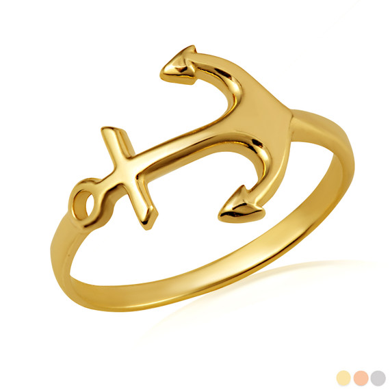 Gold Nautical Anchor Band Ring