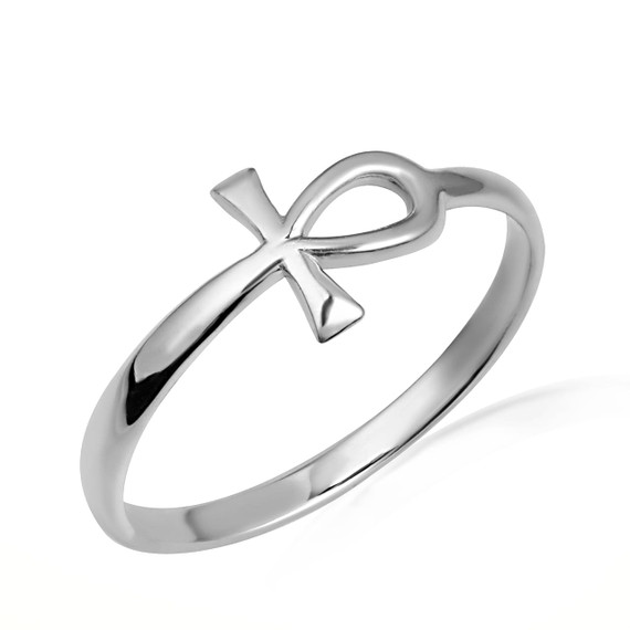 .925 Sterling Silver Egyptian Ankh Cross Band Ring