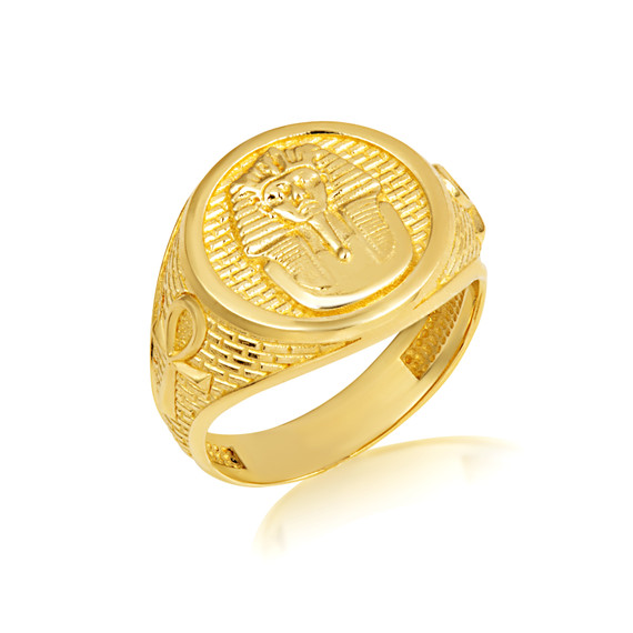 Gold Egyptian Sphinx Ankh Cross Signet Ring | Factory Direct Jewelry