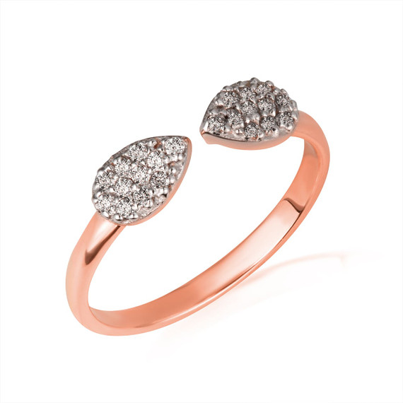 Rose Gold Twin Pear Diamond Studded Open Ring