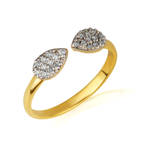 Gold Twin Pear Diamond Studded Open Ring