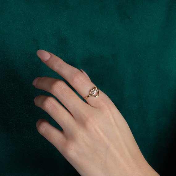 Gold Diamond Studded Infinity Heart Ring on female model
