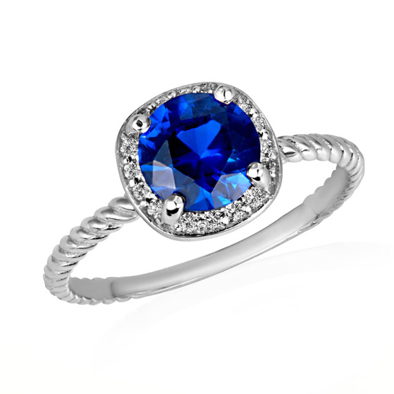 .925 Sterling Silver Personalized Sapphire Birthstone Halo Rope Ring