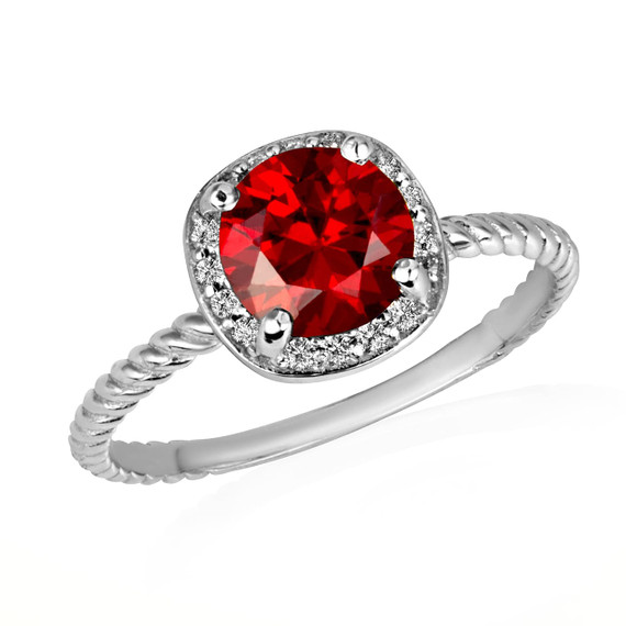 .925 Sterling Silver Personalized Garnet Birthstone Halo Rope Ring