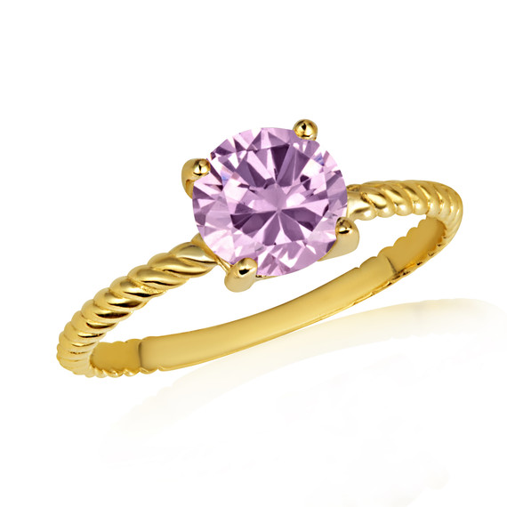 Gold Round Alexandrite Cubic Zirconia Birthstone Roped Ring