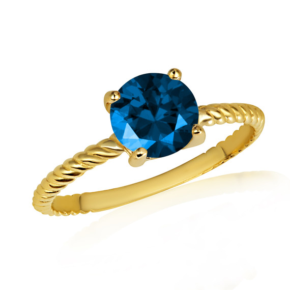 Gold Round Sapphire Cubic Zirconia Birthstone Roped Ring