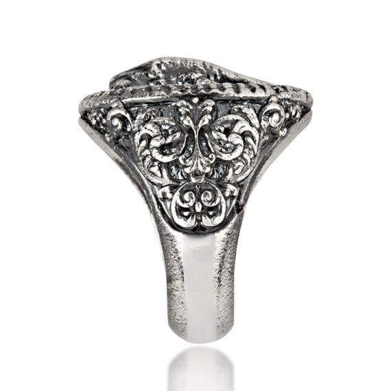 .925 Sterling Silver Lucky Elephant Head Filigree Men's Signet Ring side view