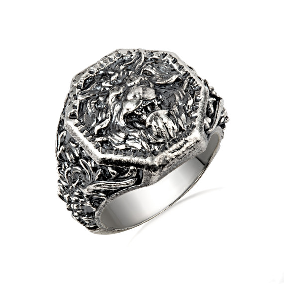 .925 Sterling Silver Roaring Lion Head Regal Men's Signet Ring