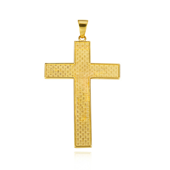 Gold Checkered Cross Jesus Christ Crucifix Pendant Necklace (Available in Yellow/Rose/White Gold)