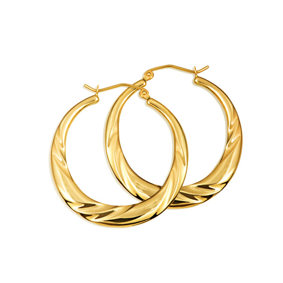 14K Yellow Gold Reversible Twist Hoop Earrings