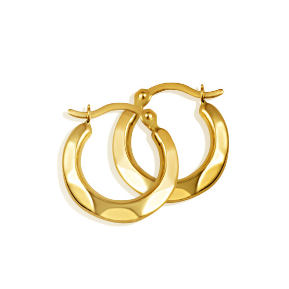 14K Yellow Gold Reversible Diamond Cut Hoop Earrings