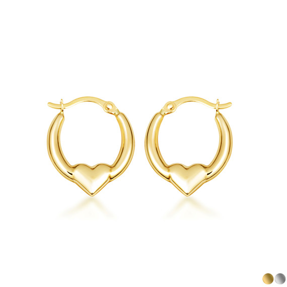 14K Gold Heart Hoop Earrings