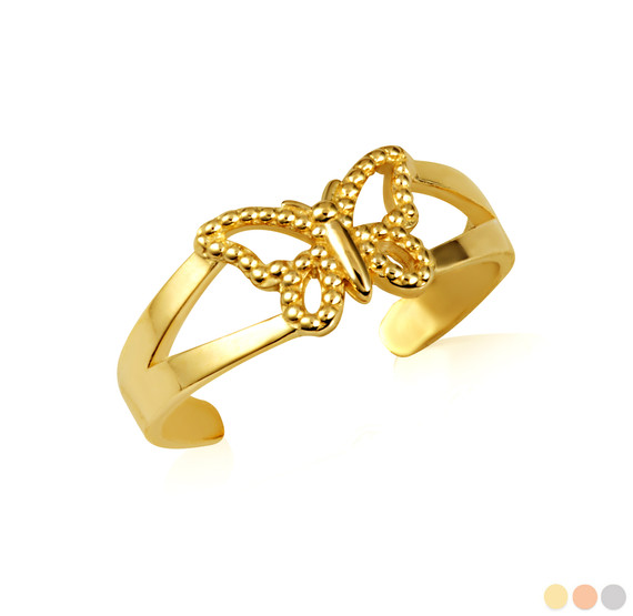 Gold Beaded Butterfly Toe Ring