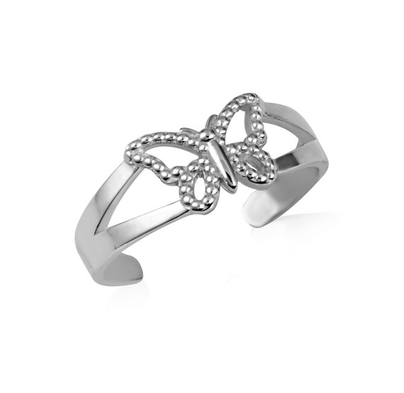 .925 Sterling Silver Beaded Butterfly Toe Ring