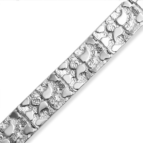 .925 Sterling Silver Small Textured Nugget Large Bracelet