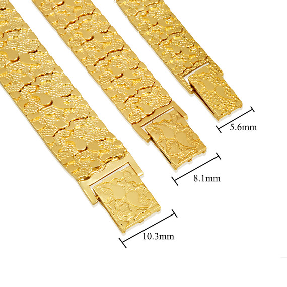 Yellow Gold Nugget Bracelet in Small, Medium, and Large with measurements