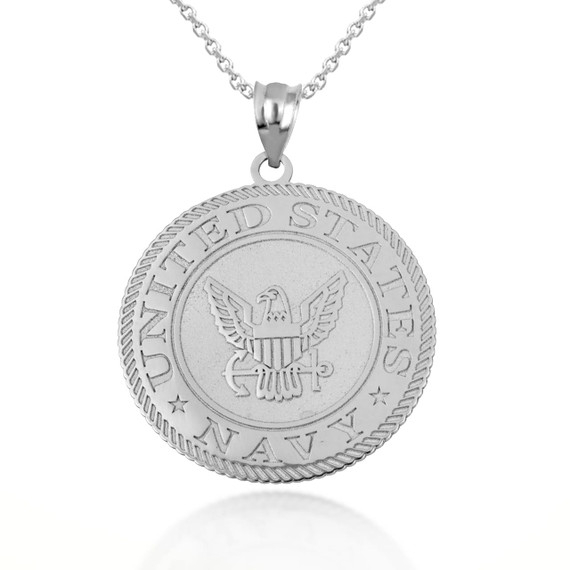 .925 Sterling Silver United States Navy Eagle Emblem Officially Licensed Medallion Pendant Necklace