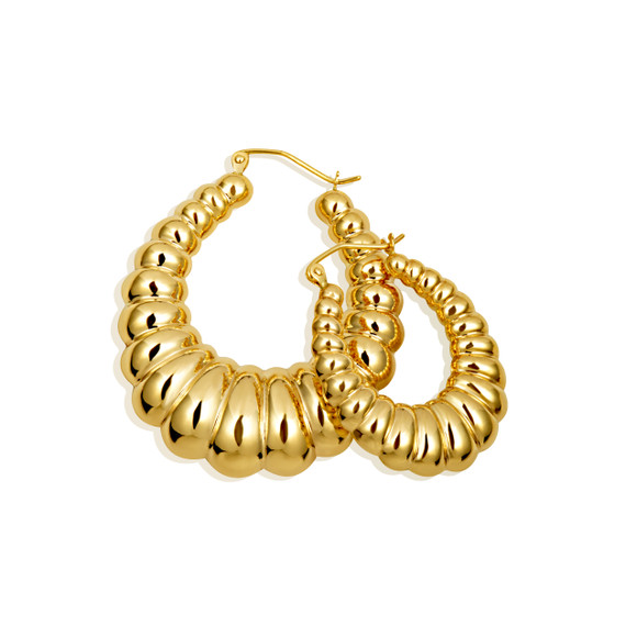 14K Yellow Gold Reversible Croissant Hoop Earrings