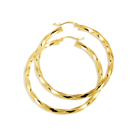 14K Yellow Gold Reversible Twist Tube Hoop Earrings