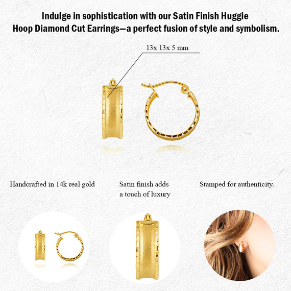 Yellow Gold Satin Finish Diamond Cut Hoop Earrings measurement