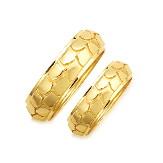 Gold Unisex Nugget Eternity Wedding Band Ring Set (Available in Yellow/Rose/White Gold)