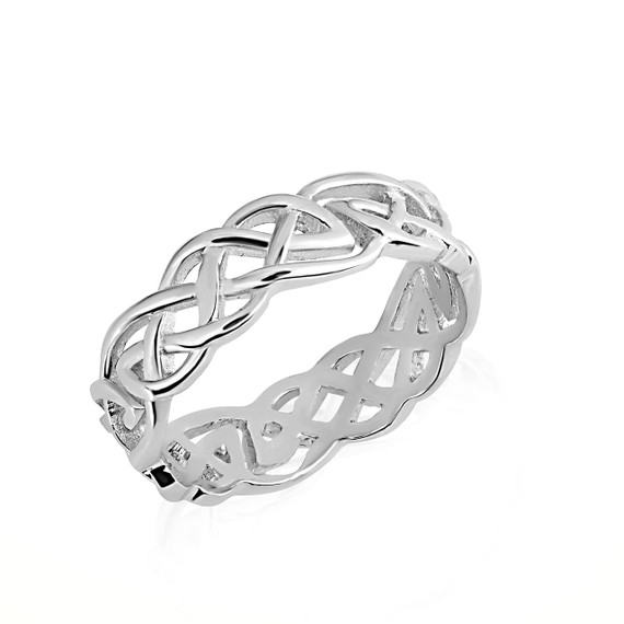 .925 Sterling Silver Unisex Irish Celtic Trinity Knot Eternity Wedding Band Ring