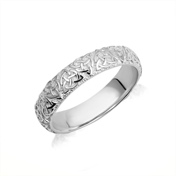 .925 Sterling Silver Unisex Textured Irish Celtic Trinity Knot Eternity Wedding Band Ring