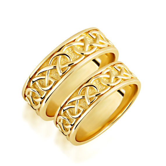 Gold Unisex Textured Knot Eternity Wedding Band Ring Set 7mm