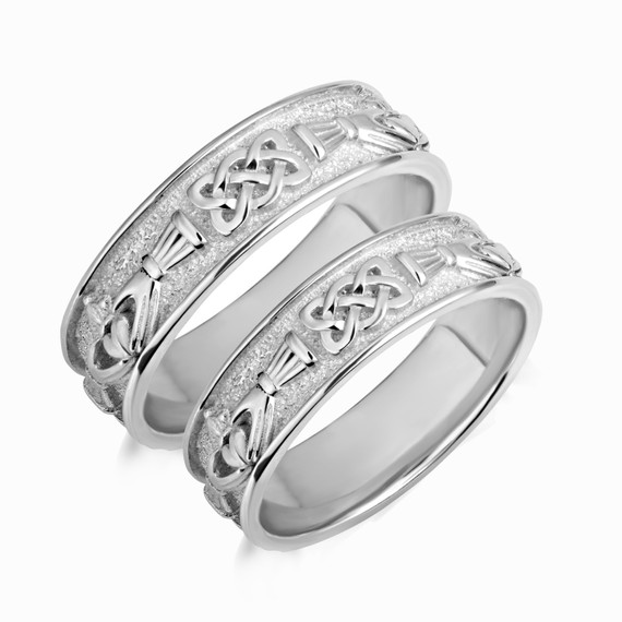 White Gold Unisex Irish Celtic Claddagh Heart Trinity Knot Wedding Band Ring