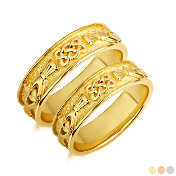 Gold Unisex Irish Celtic Claddagh Heart Trinity Knot Wedding Band Ring
