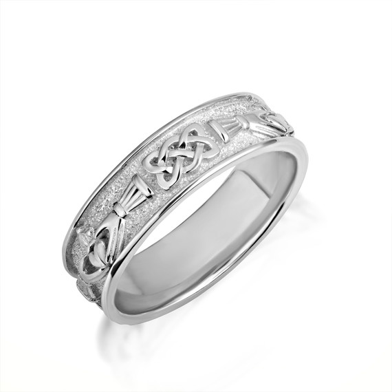 .925 Sterling Silver Unisex Irish Celtic Claddagh Heart Trinity Knot Wedding Band Ring
