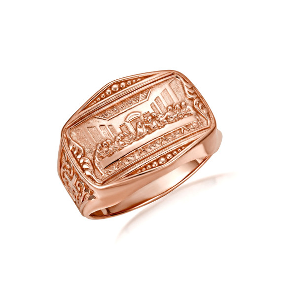Rose Gold Last Supper Jesus Christ Apostles Biblical Cross Signet Ring