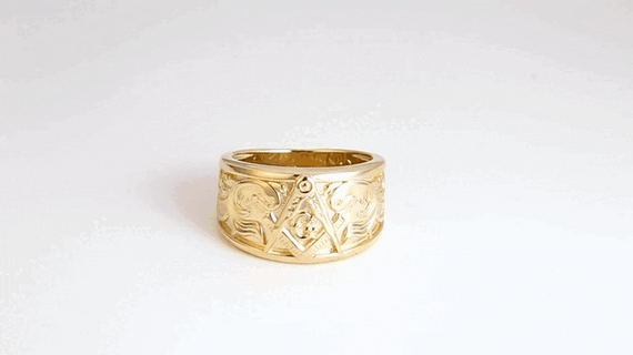Yellow Gold Freemason Square & Compass Filigree Band Ring video